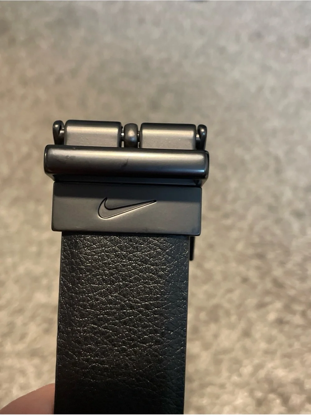 Nike Brown and Black Synthetic Leather Belt with Silver Buckle